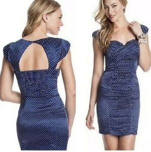 Guess Bombshell Pinup Polka Dot Dress Size 2 Blue White Body Con Sheath Barbie
